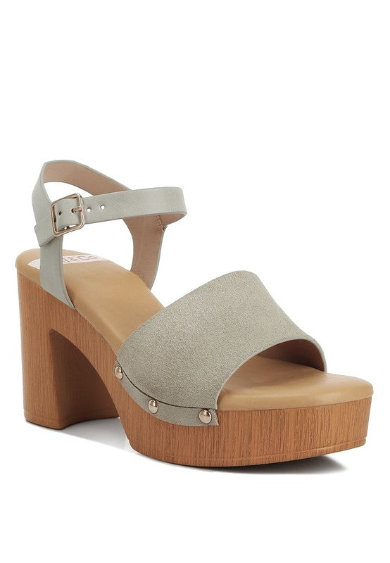 Carolina Suede Block Heel Sandals shoes RYSE Clothing Co. Beige US-5 