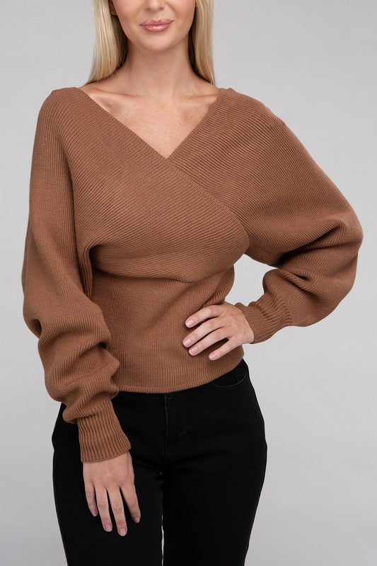 Zenana Cross Wrap Pullover Sweater Shirts & Tops RYSE Clothing Co. Camel S 