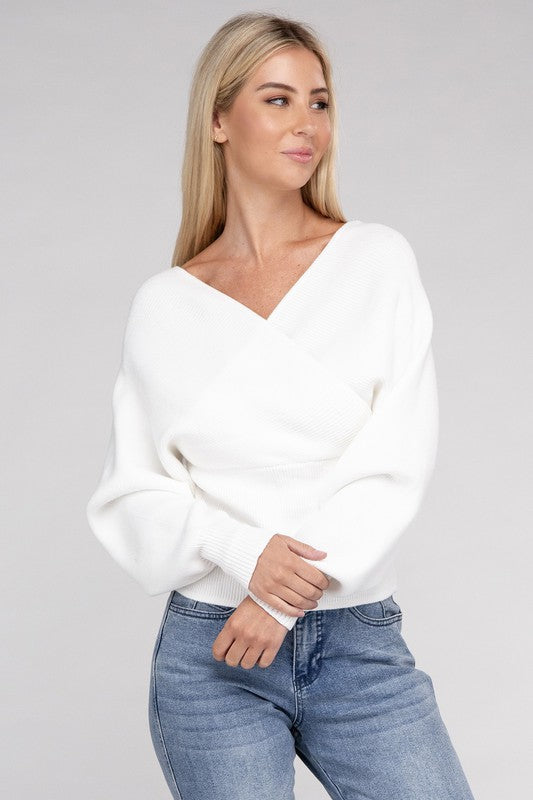 Zenana Cross Wrap Pullover Sweater Shirts & Tops RYSE Clothing Co.   