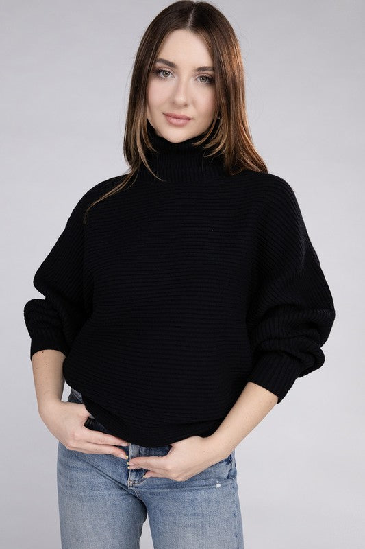 Zenana Dolman Sleeve Turtleneck Sweater Shirts & Tops RYSE Clothing Co. Black S 