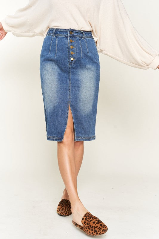 Jade by Jane Button Front Denim Midi Skirt Skirts RYSE Clothing Co. Medium Wash S 