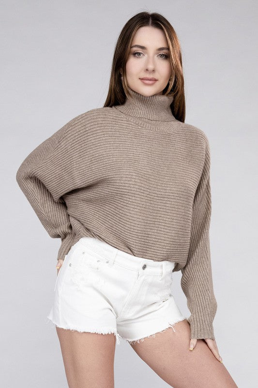 Zenana Dolman Sleeve Turtleneck Sweater Shirts & Tops RYSE Clothing Co. Cocoa S 