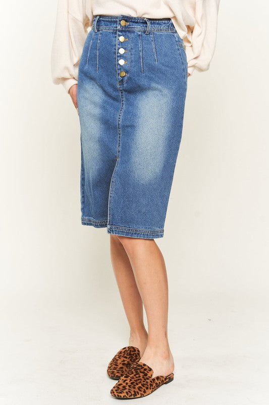 Jade by Jane Button Front Denim Midi Skirt Skirts RYSE Clothing Co.   