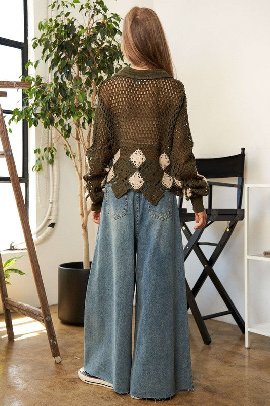 Davi & Dani Crochet Openwork Sweater Shirts & Tops RYSE Clothing Co.   