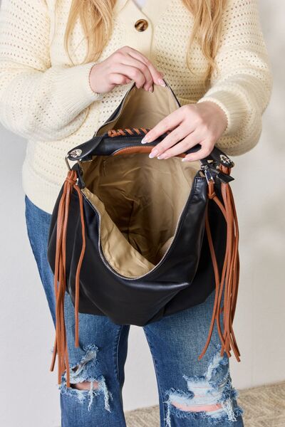 Fringe Detail Contrast Handbag Handbags RYSE Clothing Co.   