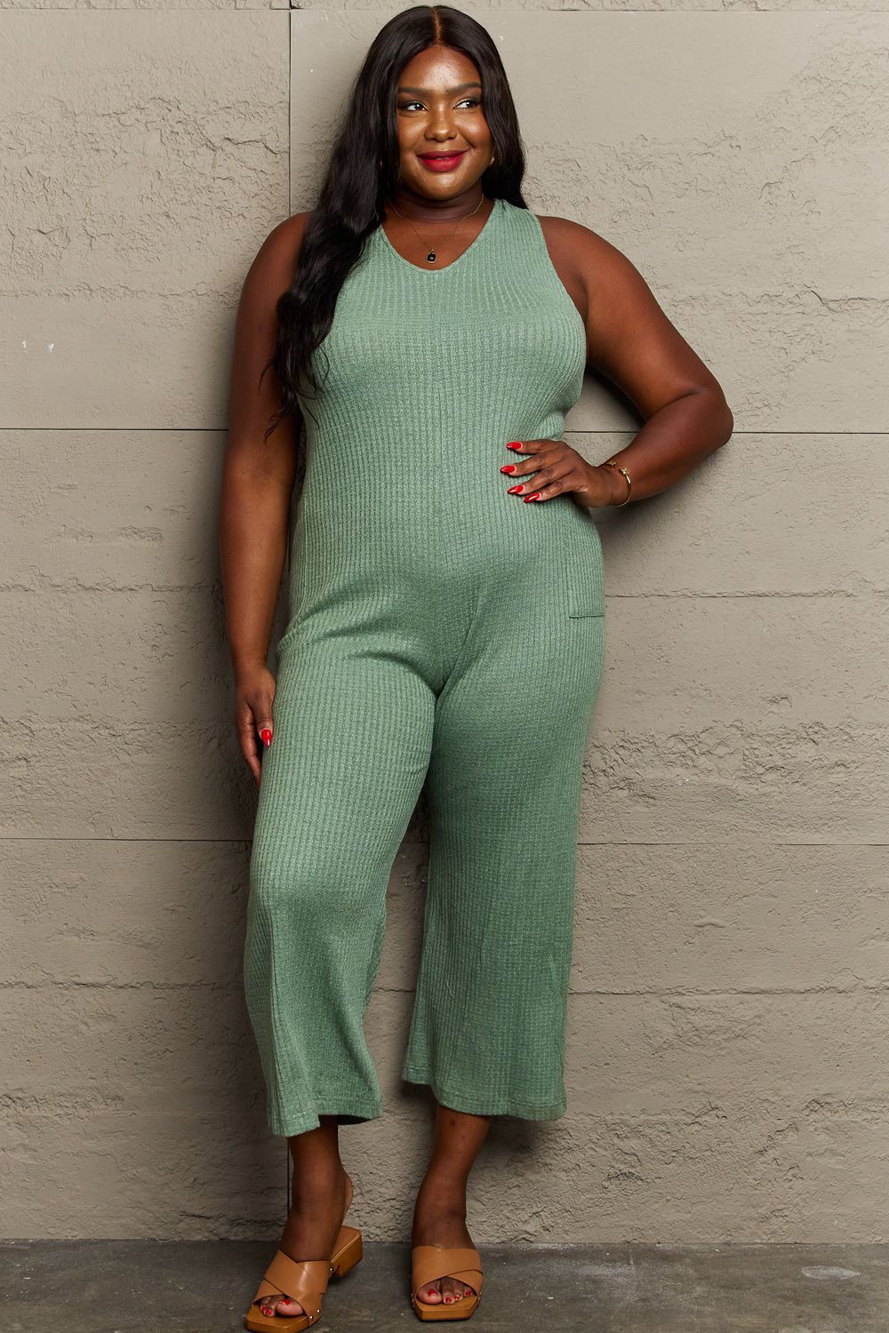 HEYSON Twisted Rib Knit Jumpsuit Jumpsuits & Rompers RYSE Clothing Co. Sage S 