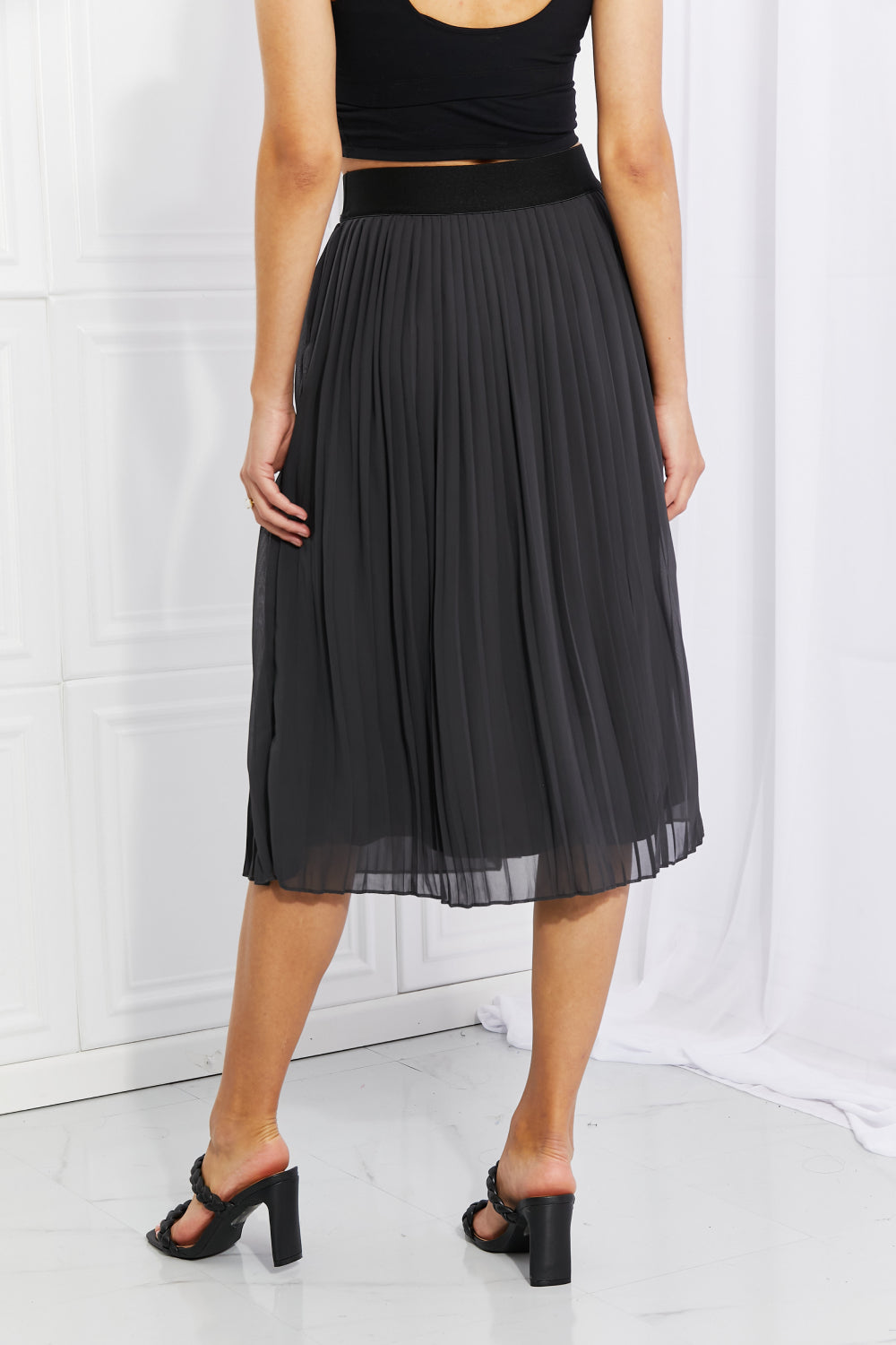 Zenana Pleated Chiffon Midi Skirt Knee-Length Skirts RYSE Clothing Co.   