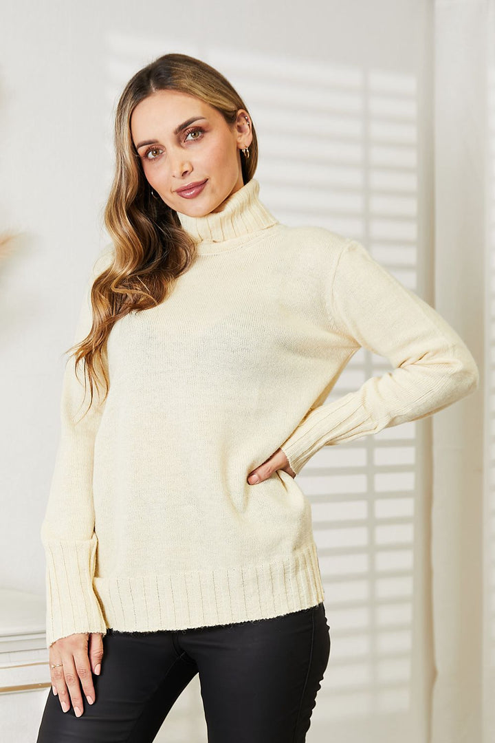 Heimish Side Slit Turtleneck Sweater Shirts & Tops RYSE Clothing Co.   