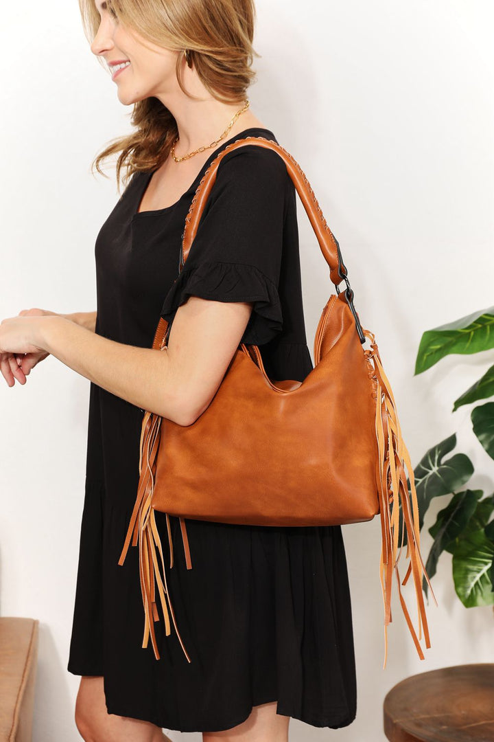 Vegan Leather Fringe Shoulder Bag Bags & Luggage - Women's Bags - Top-Handle Bags RYSE Clothing Co. Caramel Brown One Size 