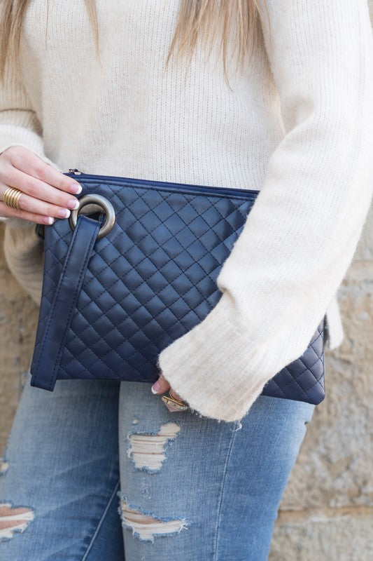 Quilted Wristlet Clutch Handbags RYSE Clothing Co. One Size Navy 