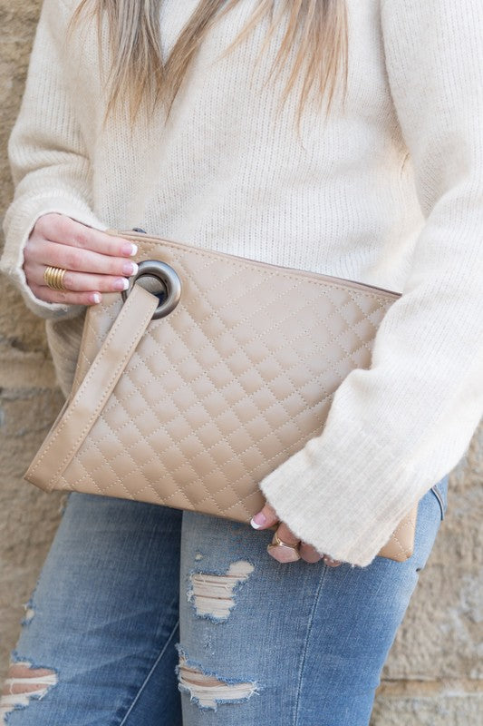 Quilted Wristlet Clutch Handbags RYSE Clothing Co. One Size Taupe 