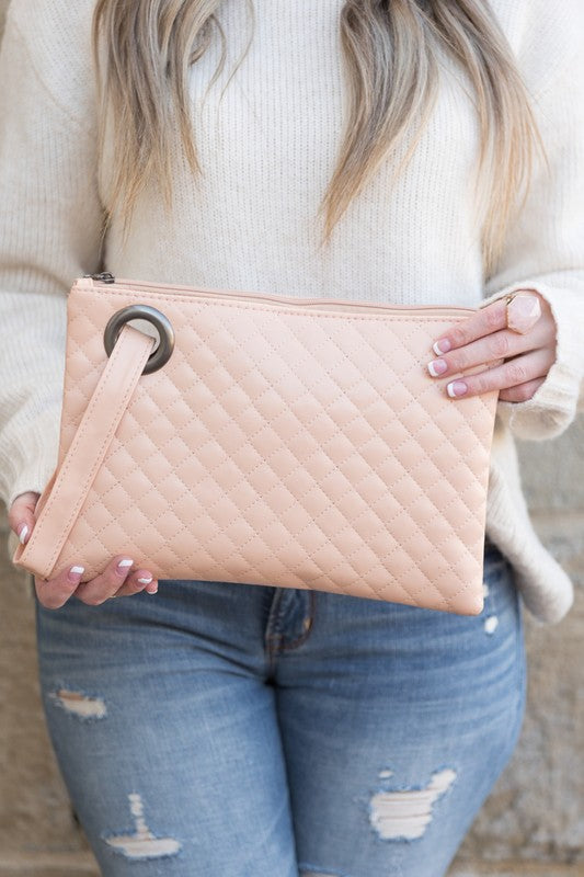 Quilted Wristlet Clutch Handbags RYSE Clothing Co. One Size Blush 