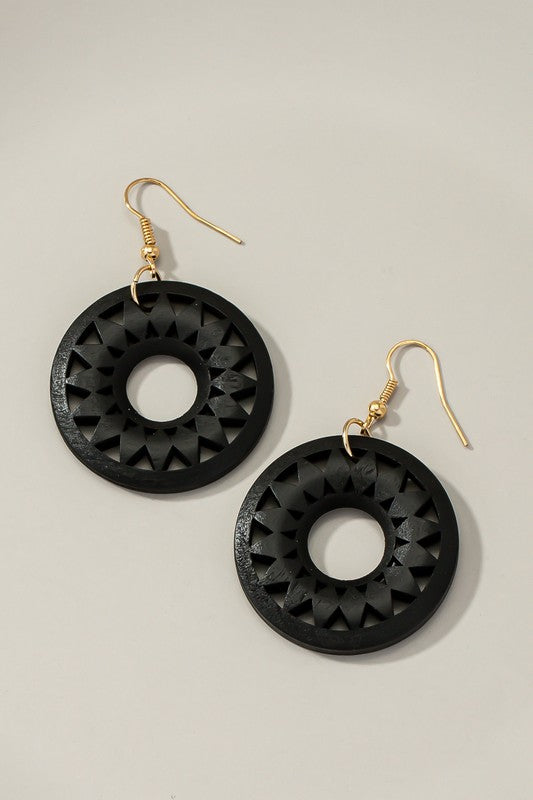 Carissa wood cutout circle drop earrings Earrings RYSE Clothing Co. One Size Black 