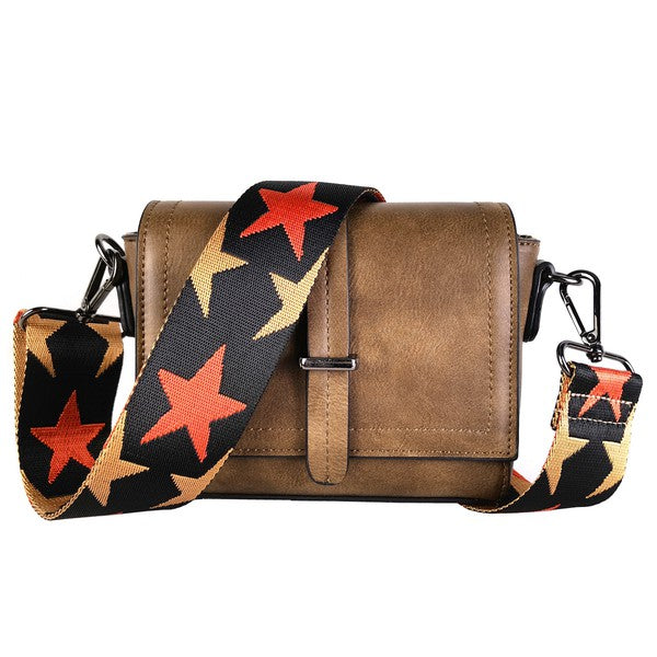Eye On The Prize Wide Strap Crossbody  RYSE Clothing Co. Brown/Black Star Strap  
