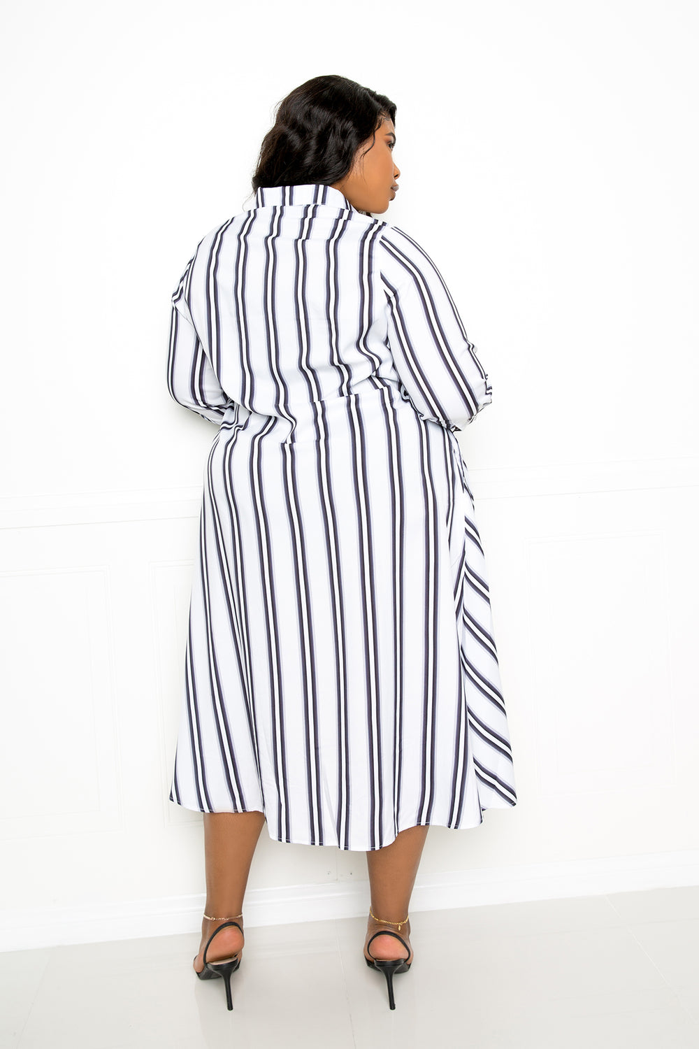 Buxom Couture Nothing To It Striped Shirt Dress in Black Dresses RYSE Clothing Co.   