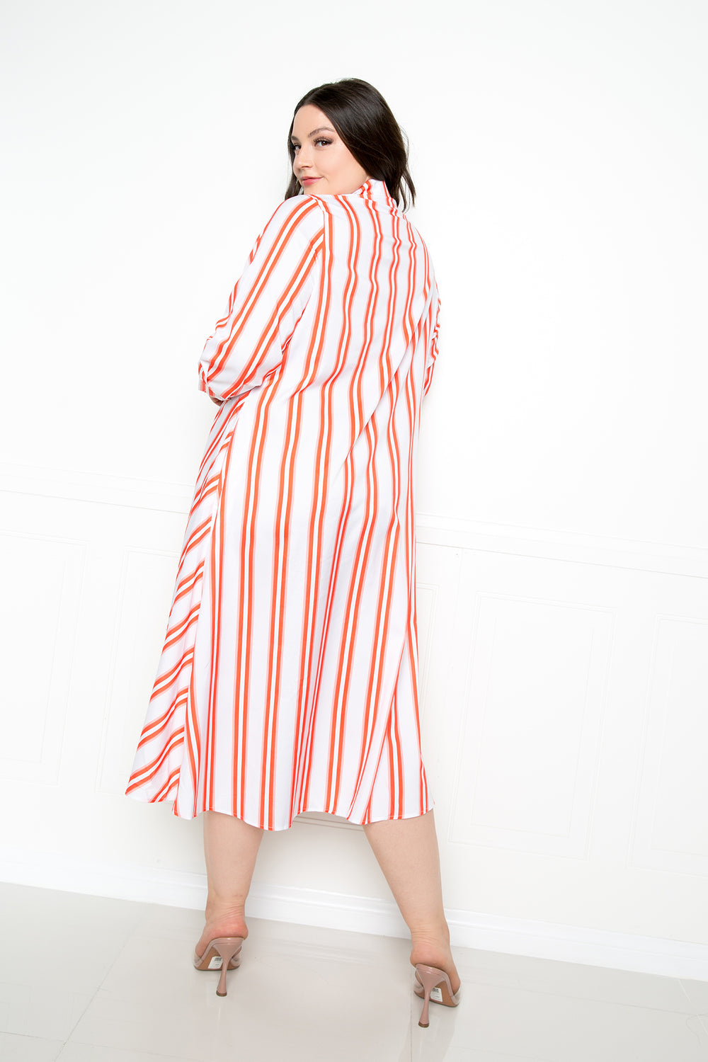 Buxom Couture Nothing To It Striped Shirt Dress in Orange Dresses RYSE Clothing Co.   