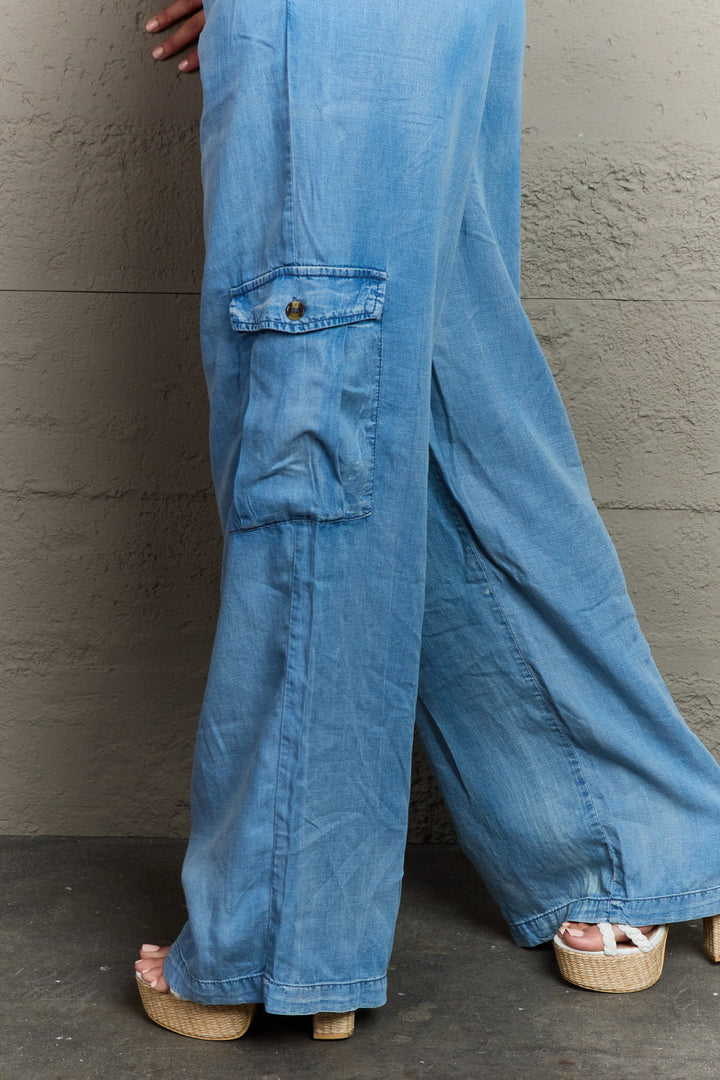GeeGee Wide Leg Denim Cargo Pants Pants RYSE Clothing Co.   