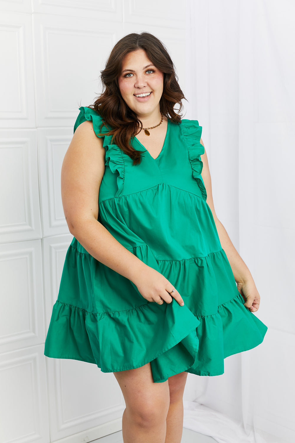 Hailey & Co Frankie Ruffle Mini Dress Dresses RYSE Clothing Co. Mid Green S 