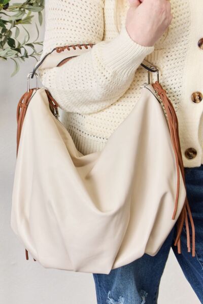 Fringe Detail Contrast Handbag Handbags RYSE Clothing Co. Beige One Size 