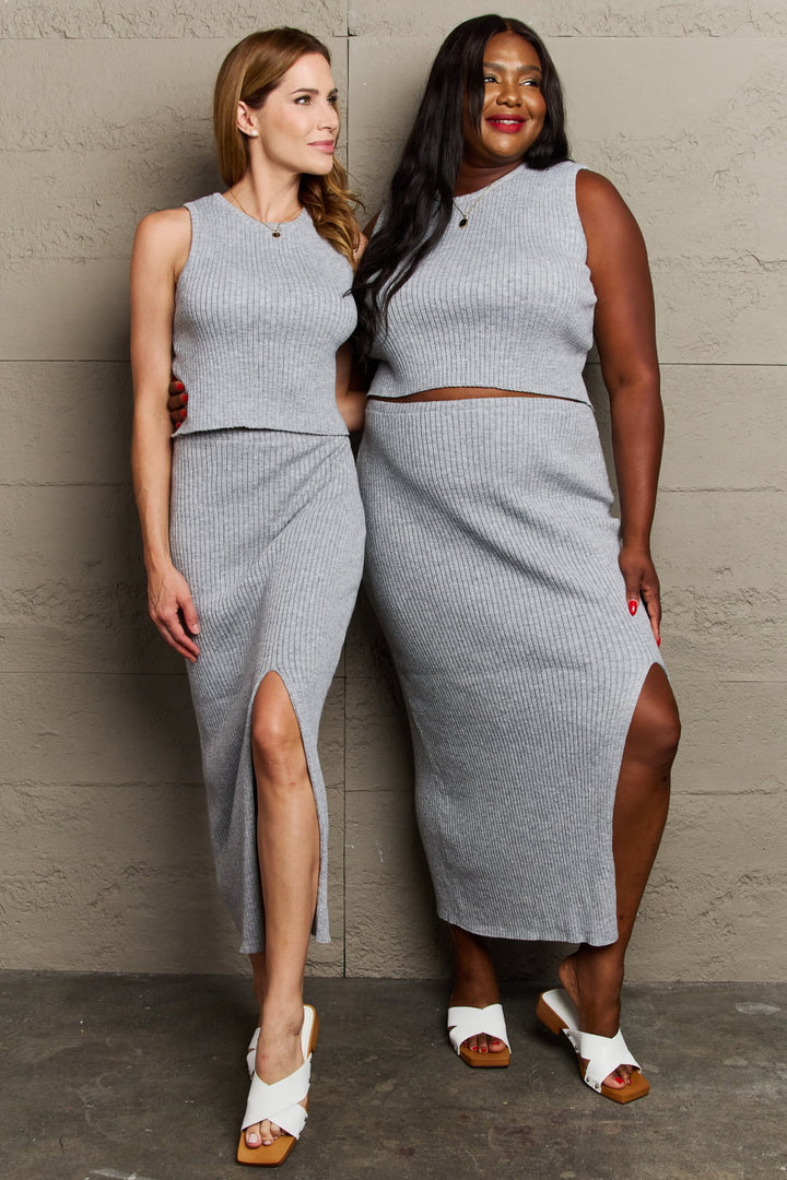 Sew In Love Fitted Two-Piece Skirt Set Outfit Sets RYSE Clothing Co. Charcoal S 
