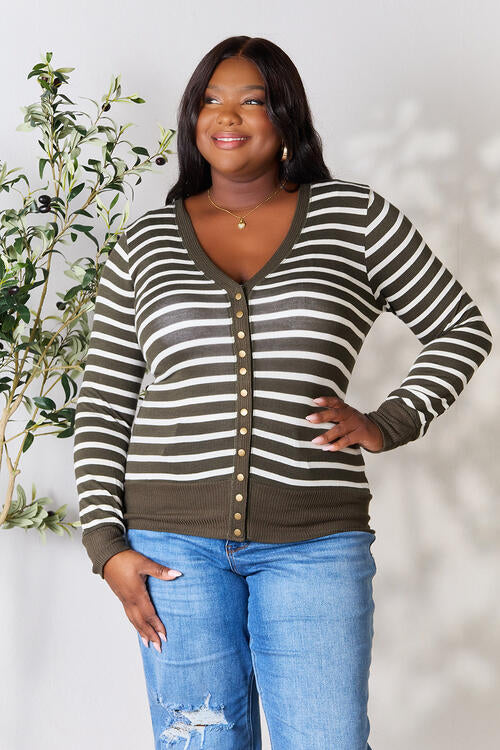 Zenana Striped Snap Down Cardigan Shirts & Tops RYSE Clothing Co.   