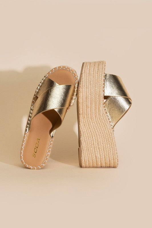 Midas Platform Espadrille Slides Shoes RYSE Clothing Co. Gold 5.5 