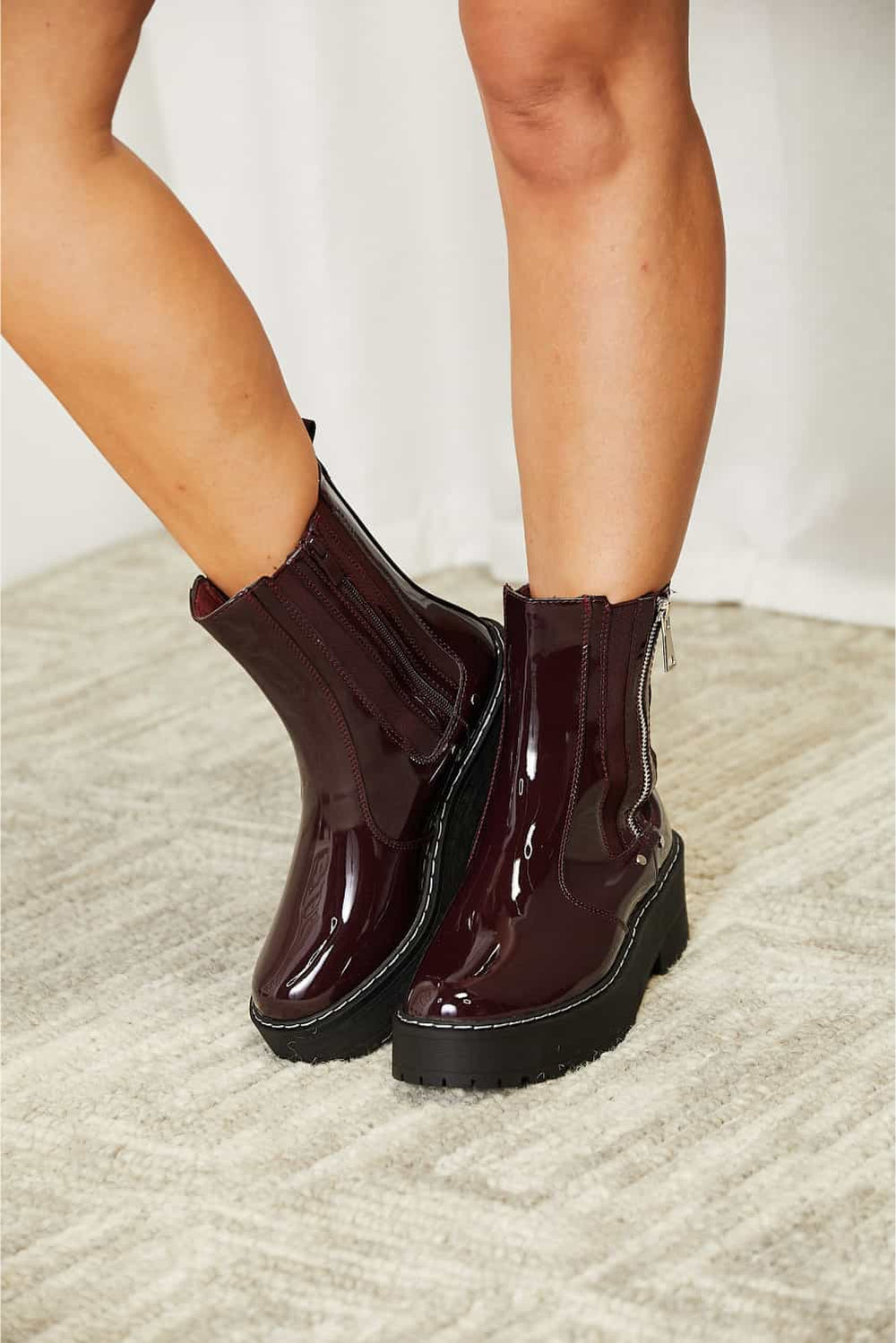 Aribelle Patent Leather Side Zip Platform Boots Shoes RYSE Clothing Co.   