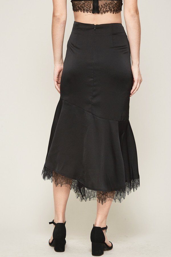 Promesa Lace Trim Midi Skirt Knee-Length Skirts RYSE Clothing Co.   