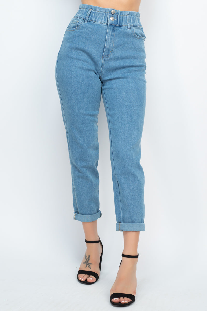 Iris Basic Double Button High Rise Mom Jeans - Medium Wash Jeans RYSE Clothing Co.   