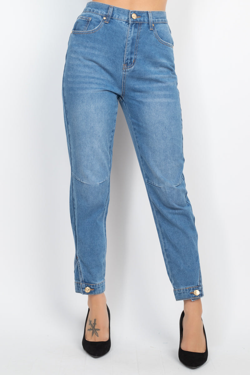 Iris Basic Button Cuff Mom Jeans - Medium Wash Jeans RYSE Clothing Co.   
