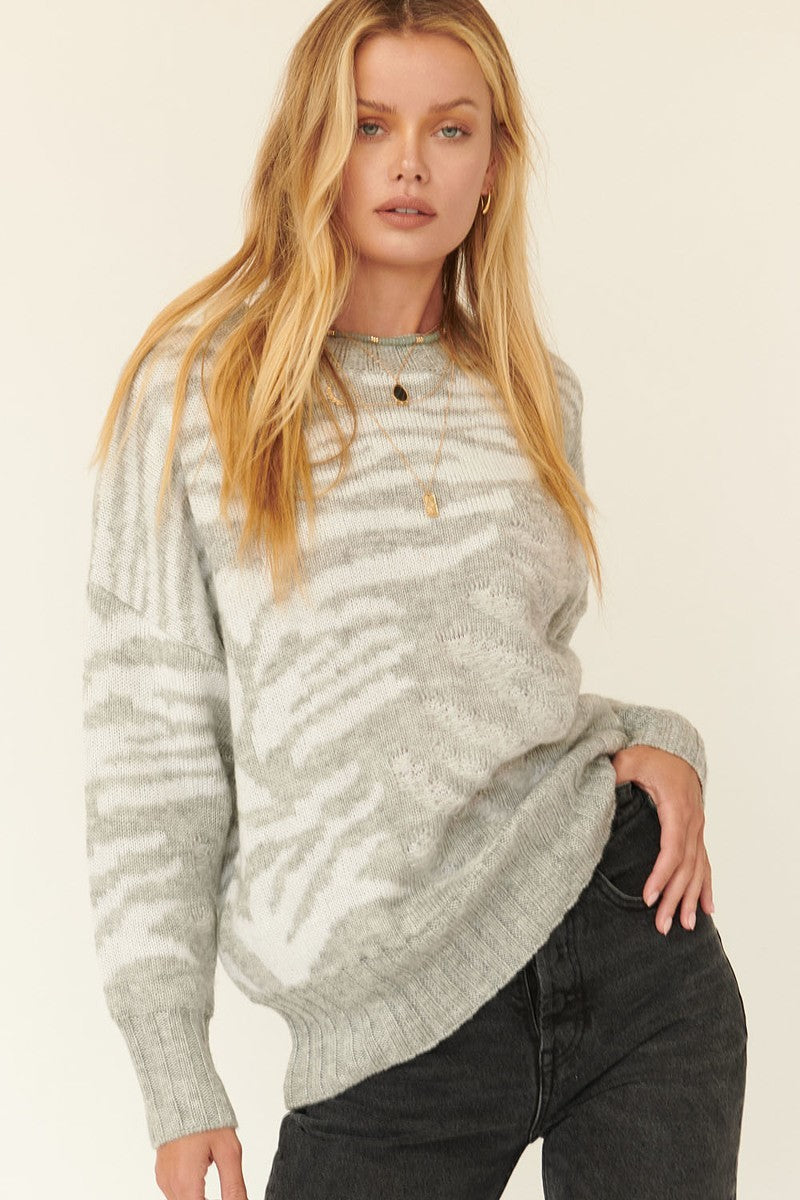Promesa Zebra Print Pullover Sweater Shirts & Tops RYSE Clothing Co.   