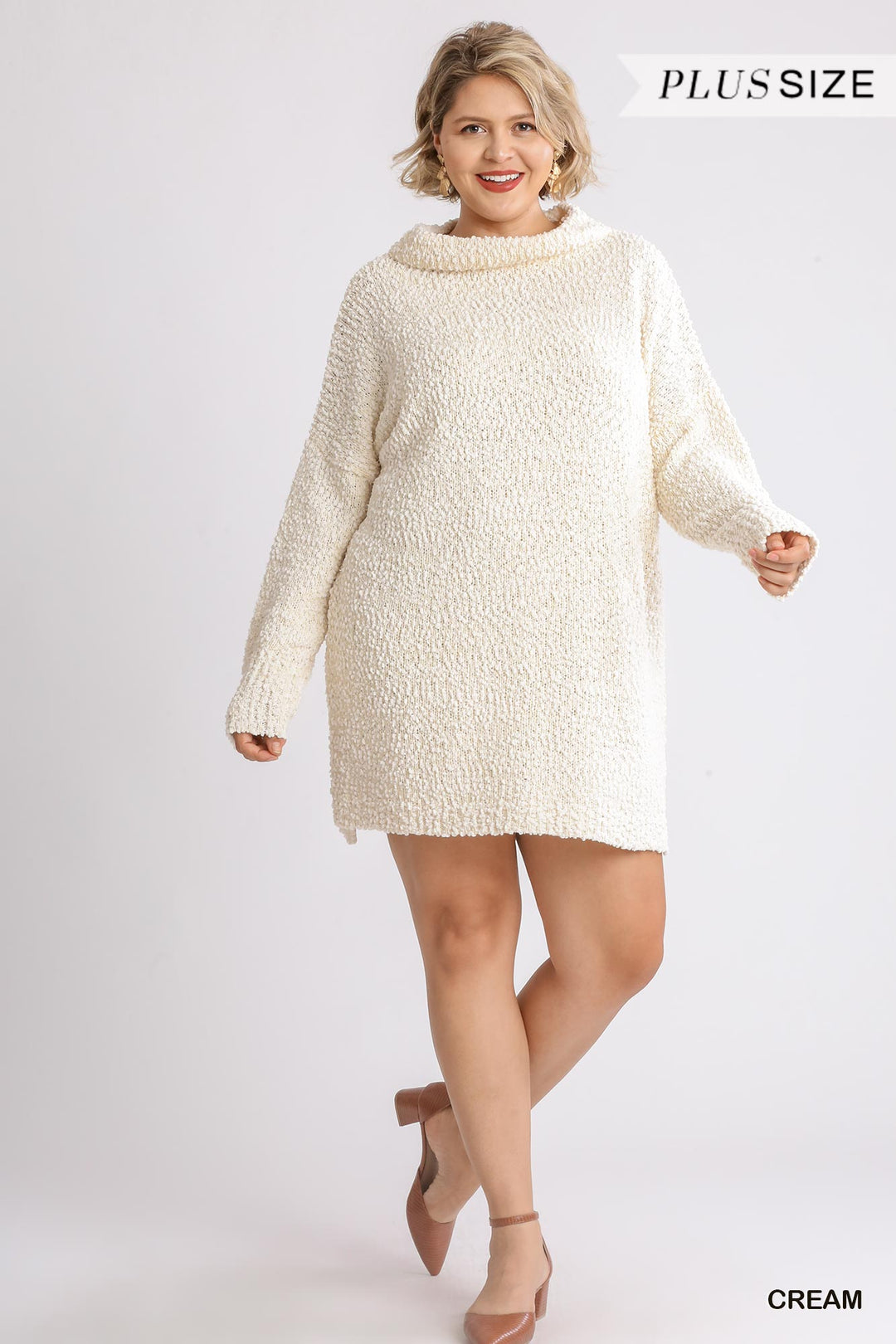 Umgee Melanie Cowl Neck Bouclé Sweater Dress - Cream  RYSE Clothing Co.   