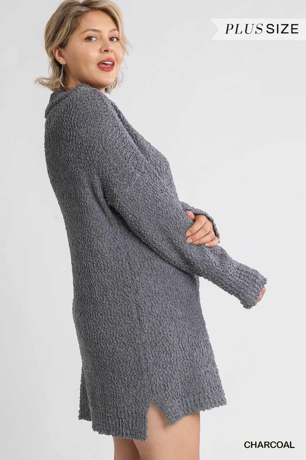 Umgee Melanie Cowl Neck Bouclé Sweater Dress - Charcoal  RYSE Clothing Co.   
