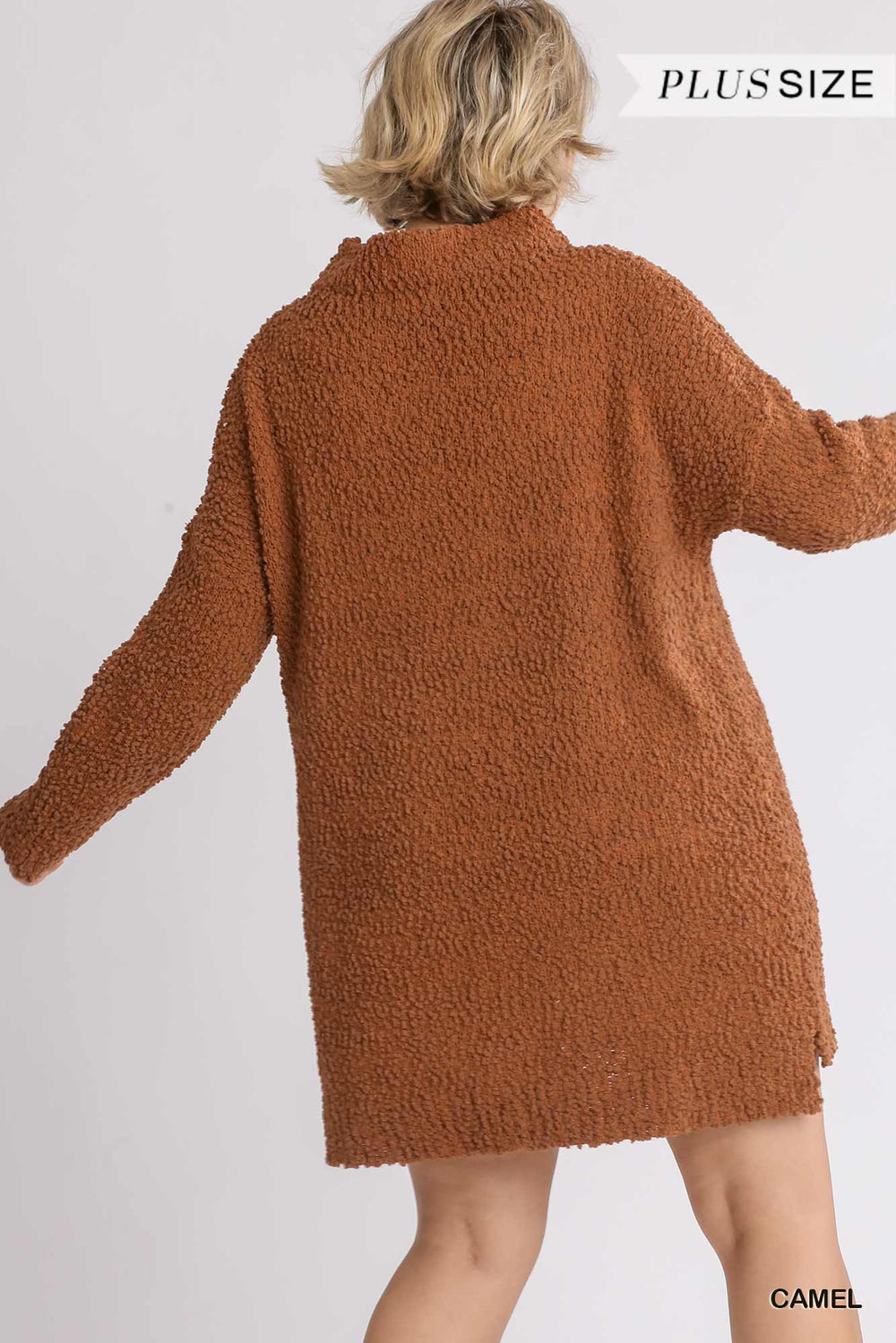 Umgee Melanie Cowl Neck Bouclé Sweater Dress - Camel  RYSE Clothing Co.   
