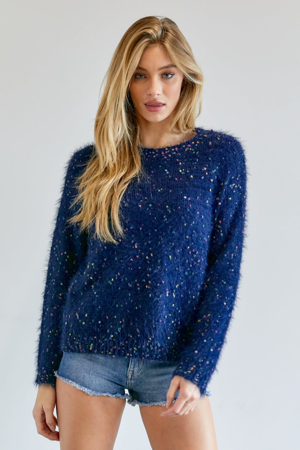Davi & Dani Multi Color Polka Dot Sweater - Navy Shirts & Tops RYSE Clothing Co.   
