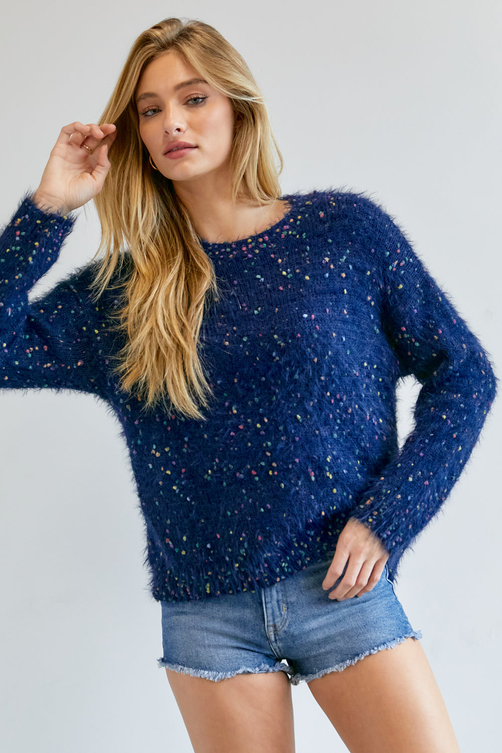 Davi & Dani Multi Color Polka Dot Sweater - Navy Shirts & Tops RYSE Clothing Co.   