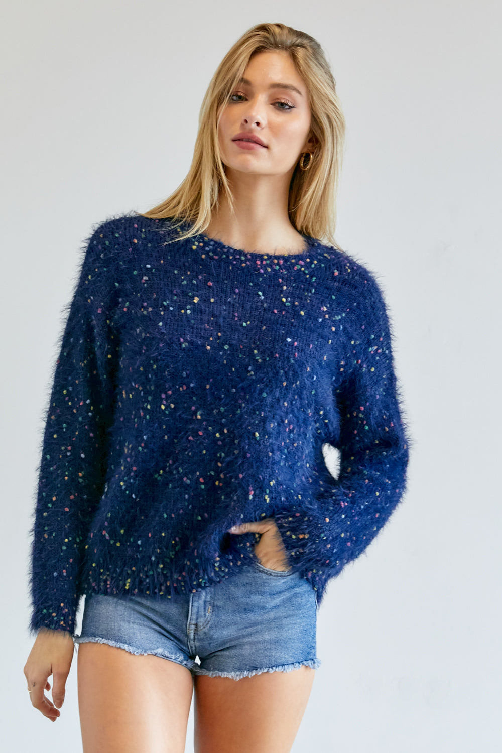 Davi & Dani Multi Color Polka Dot Sweater - Navy Shirts & Tops RYSE Clothing Co. S  