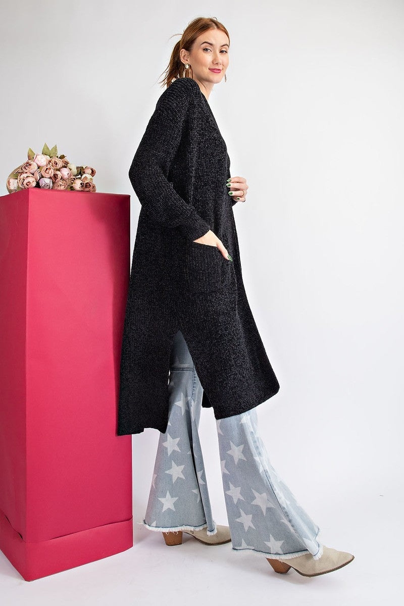 Easel Velvet Thread Maxi Cardigan - Black Sweaters RYSE Clothing Co.   