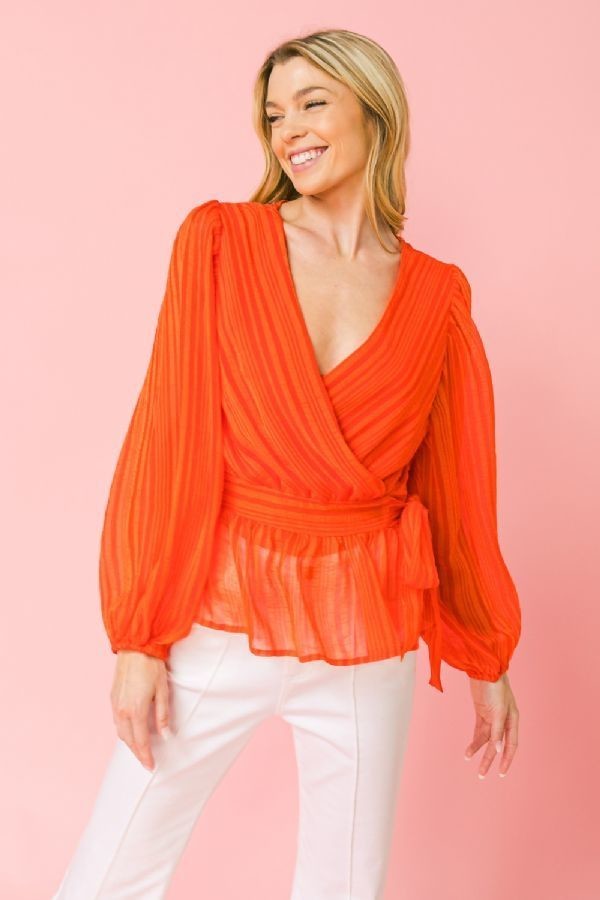 Flying Tomato Woven Surplice Peplum Blouses Shirts & Tops RYSE Clothing Co. S Orange 