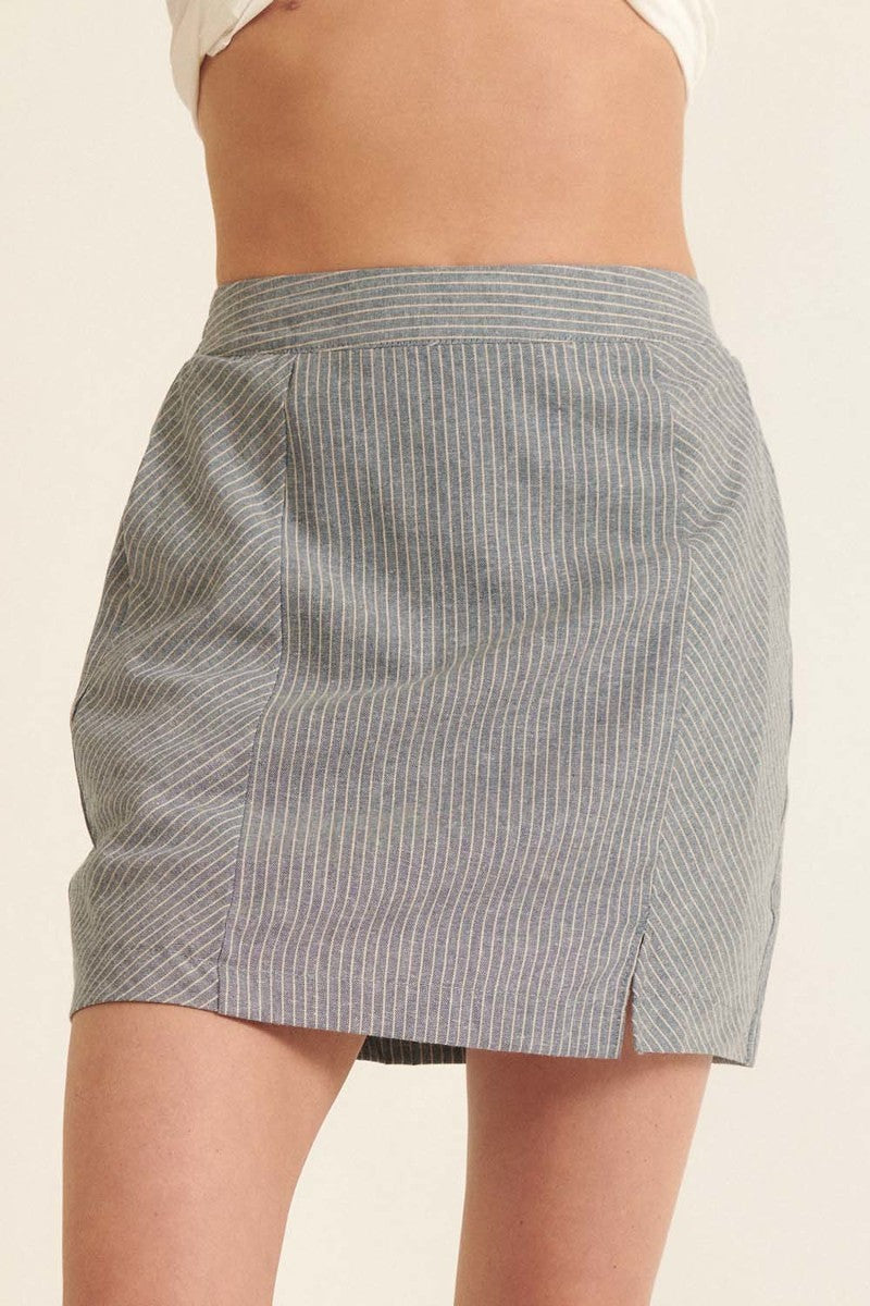 Promesa Pinstripe Mini Skirt Mini Skirts RYSE Clothing Co. S Denim Blue 