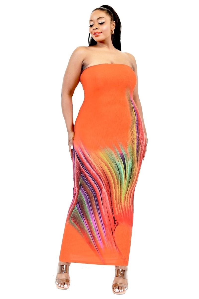 Gibiu Color Gradient Tube Top Maxi Dress Dresses RYSE Clothing Co. 1XL Orange/Multi 