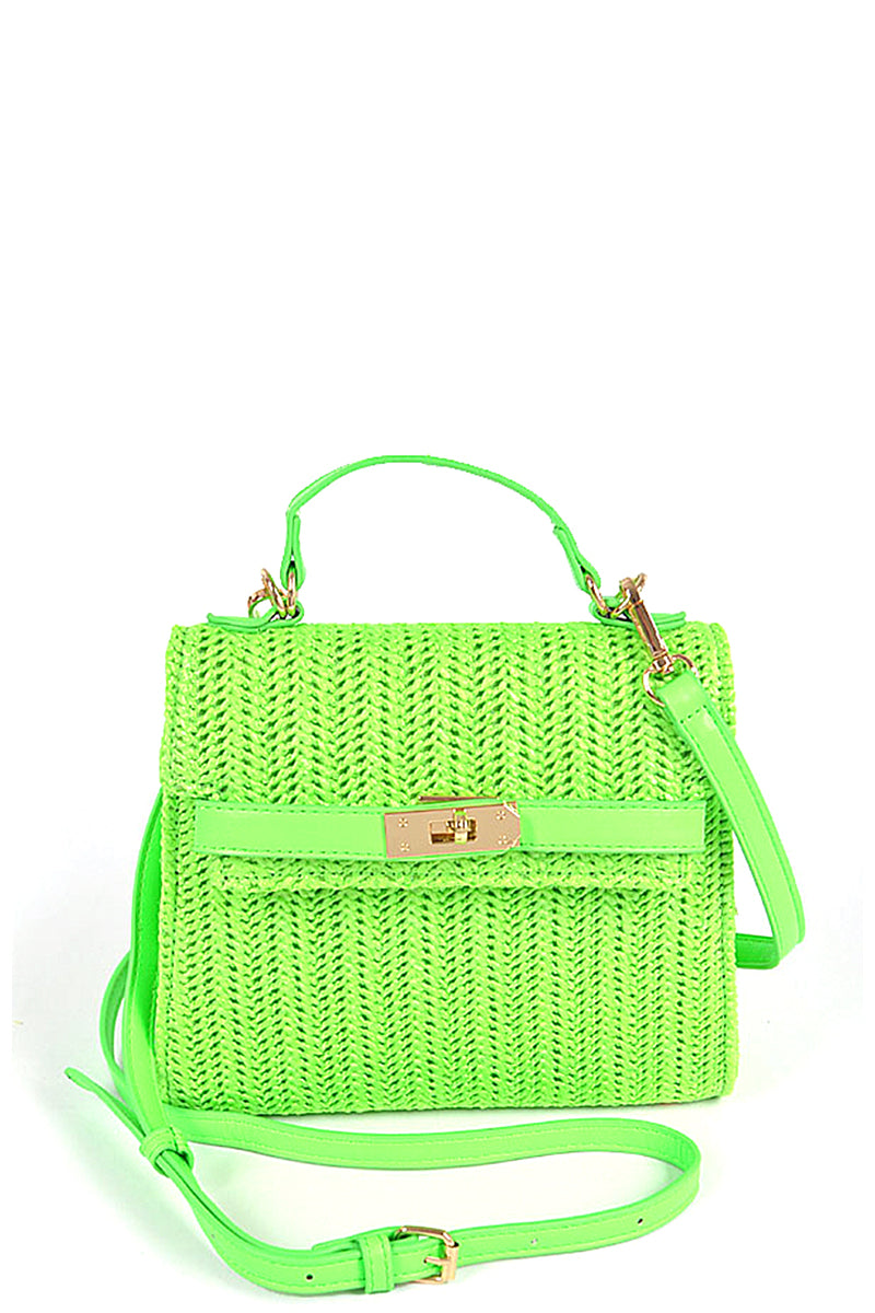 Posh Picnic Faux Straw Top Handle Clutch Default RYSE Clothing Co. Green  