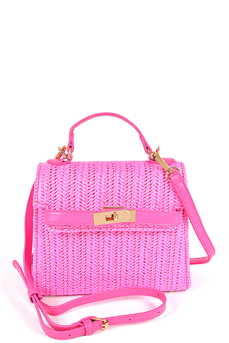 Posh Picnic Faux Straw Top Handle Clutch Default RYSE Clothing Co. Pink  