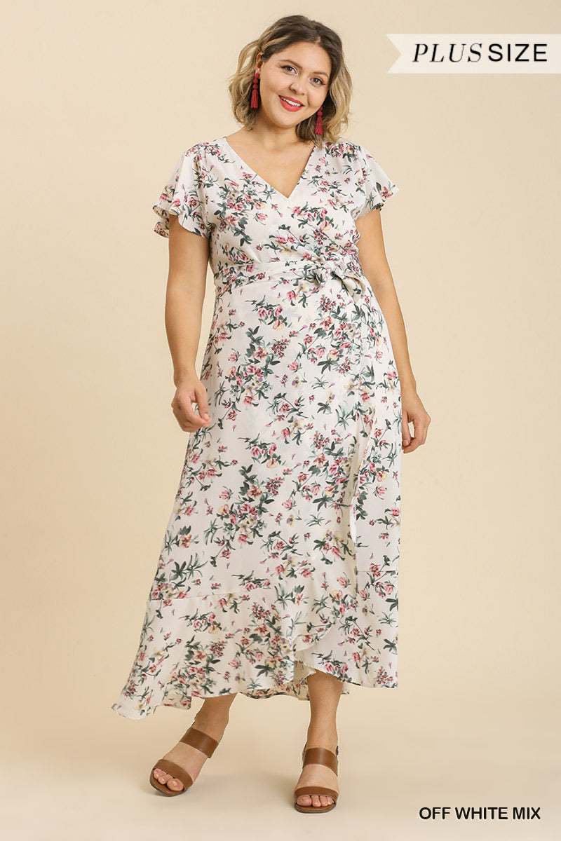 Umgee Floral Print Wrap Maxi Dress Dresses RYSE Clothing Co. XL Off-White 