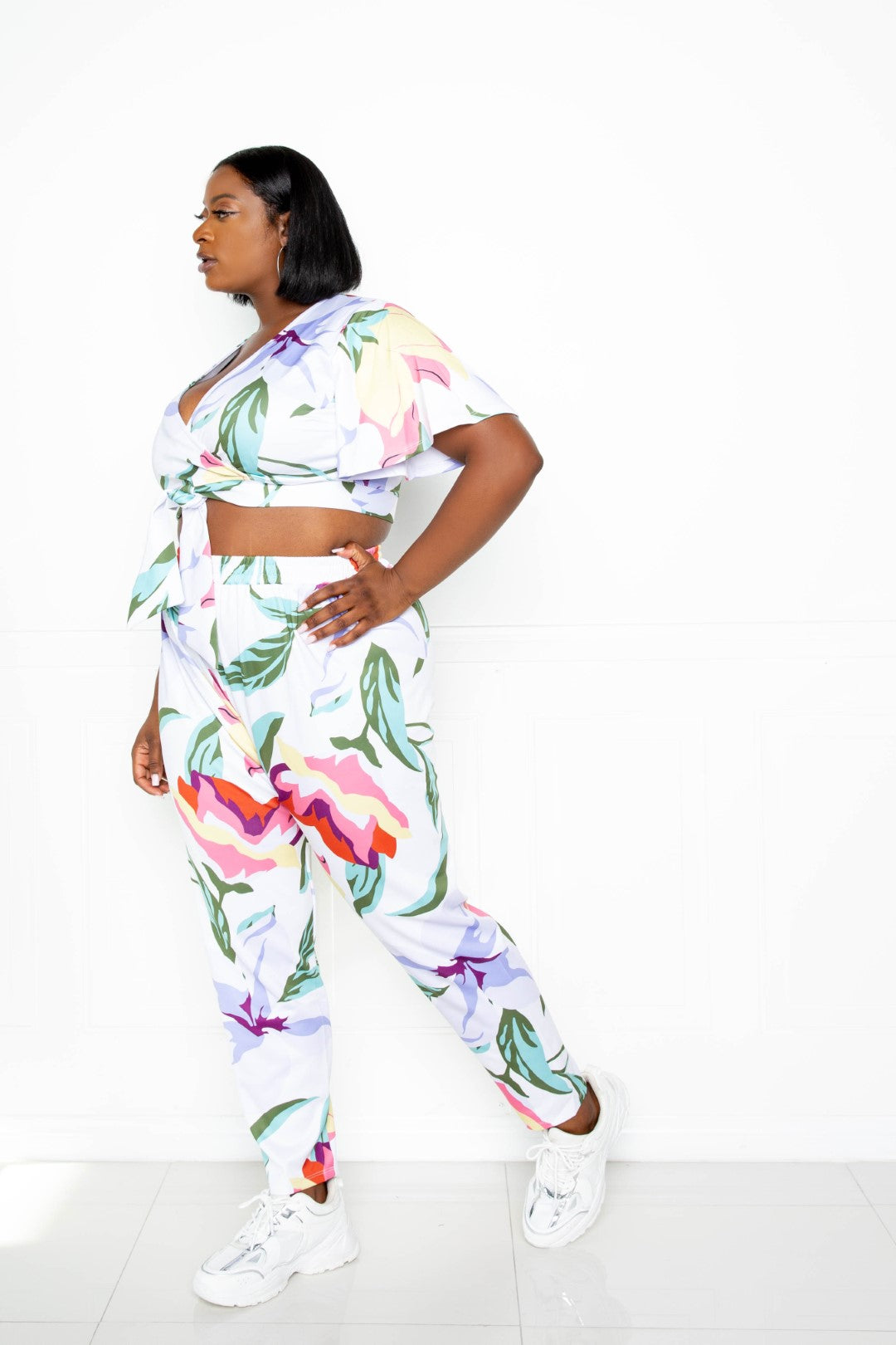 Buxom Couture Mai Tai Floral Pants & Crop Top Set Outfit Sets RYSE Clothing Co. 1XL Multi/White 