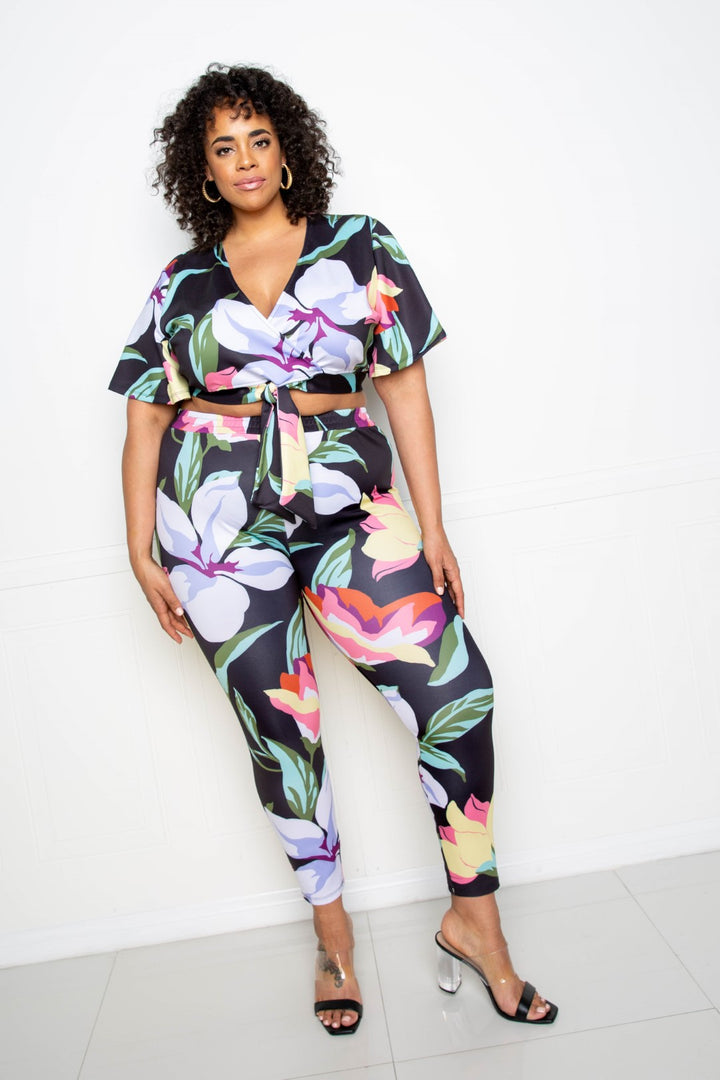 Buxom Couture Mai Tai Floral Pants & Crop Top Set Outfit Sets RYSE Clothing Co.   
