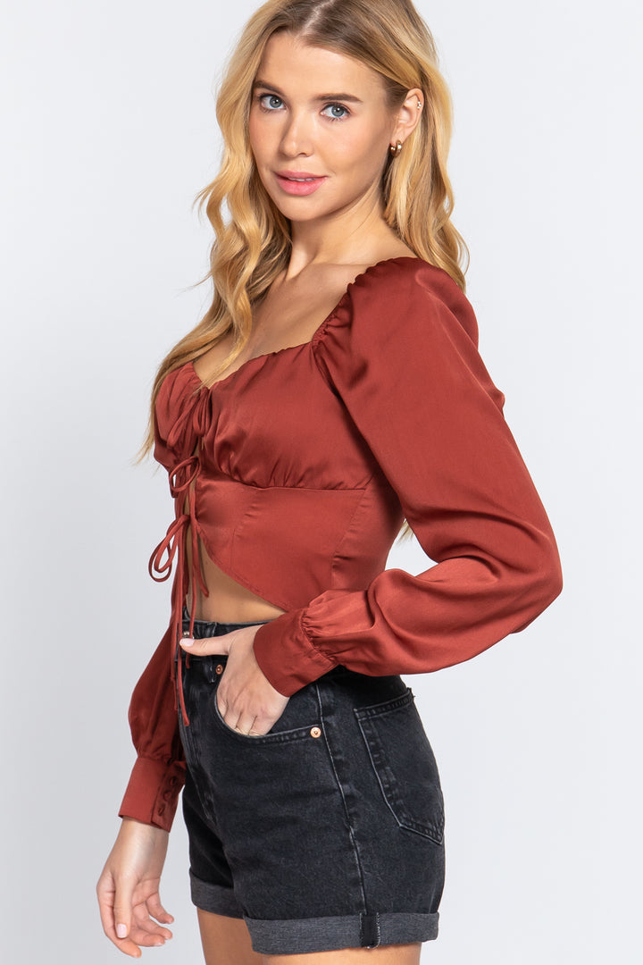 Active Basic Tie Front Cropped Blouses Shirts & Tops RYSE Clothing Co.   