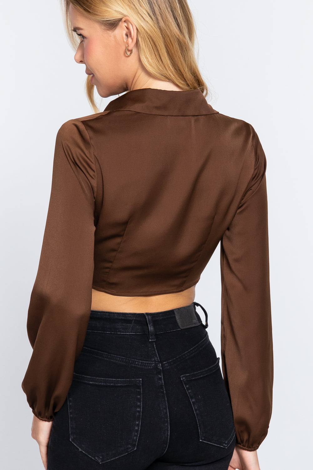 Active Basic Notched Collar Cropped Blouse Shirts & Tops RYSE Clothing Co.   