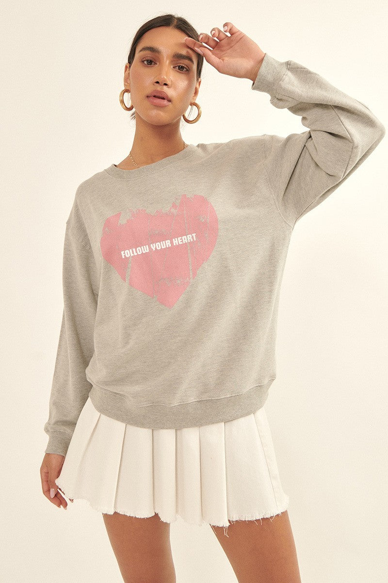 Promesa Vintage-style Follow Your Heart Graphic Sweatshirt Shirts & Tops RYSE Clothing Co. S Heather Gray 