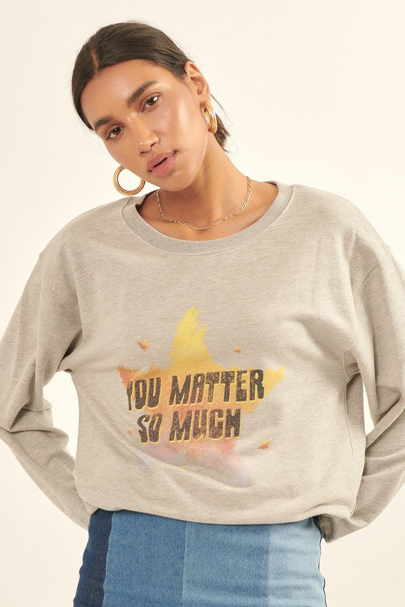 Promesa Vintage-style You Matter Graphic Sweatshirt Shirts & Tops RYSE Clothing Co. S Heather Gray 